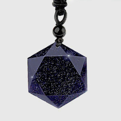 Colar de seis estrelas com pedra de areia azul, pingente de aventurina, colar de estrela de obsidiana natural, amantes da sorte para mulheres e homens