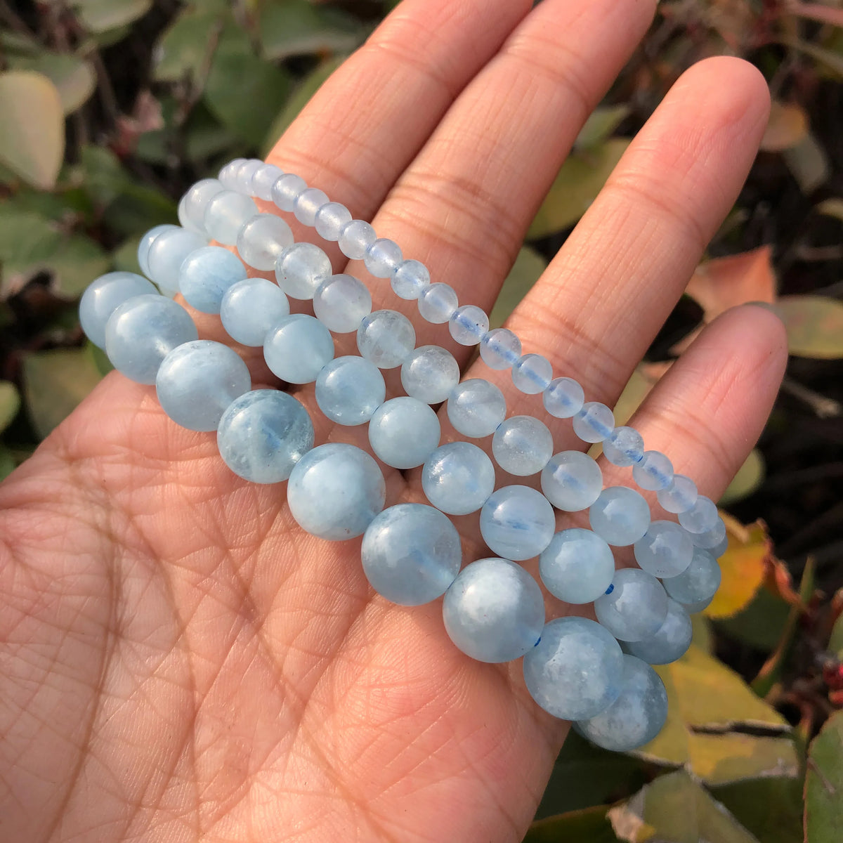 1 pc fengbaowu natural aquamarine pulseira azul contas redondas cristal quartzo cura pedra feminino jóias presente