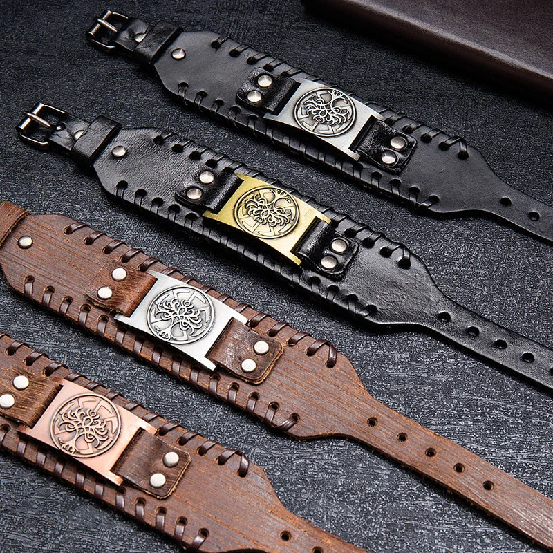 Moda árvore da vida totem viking pulseira masculina charme pulseira nova moda couro tecido acessórios festa hip hop punk jóias
