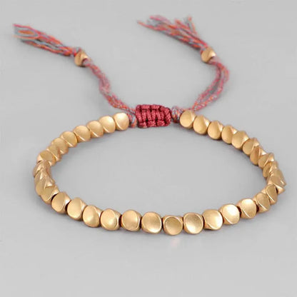Pulseira de cobre tibetana artesanal, bracelete de corda trançada de algodão budista para proteção boa sorte e sucesso, amuleto
