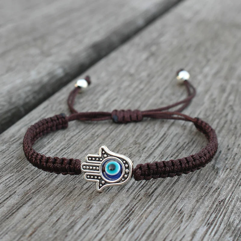 Pulseira de corda trançada ajustável feita à mão sorte fatima hamsa mão mau olhado charme pulseiras para mulheres homens casal amuleto jóias