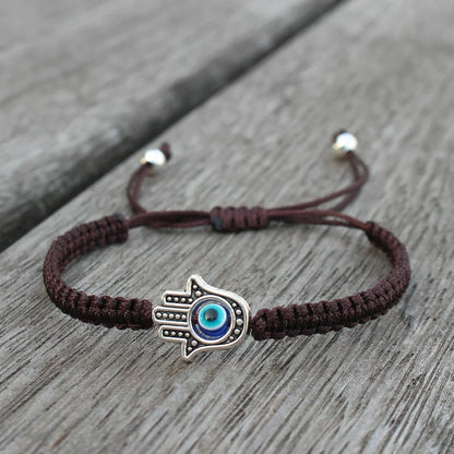 Pulseira de corda trançada ajustável feita à mão sorte fatima hamsa mão mau olhado charme pulseiras para mulheres homens casal amuleto jóias