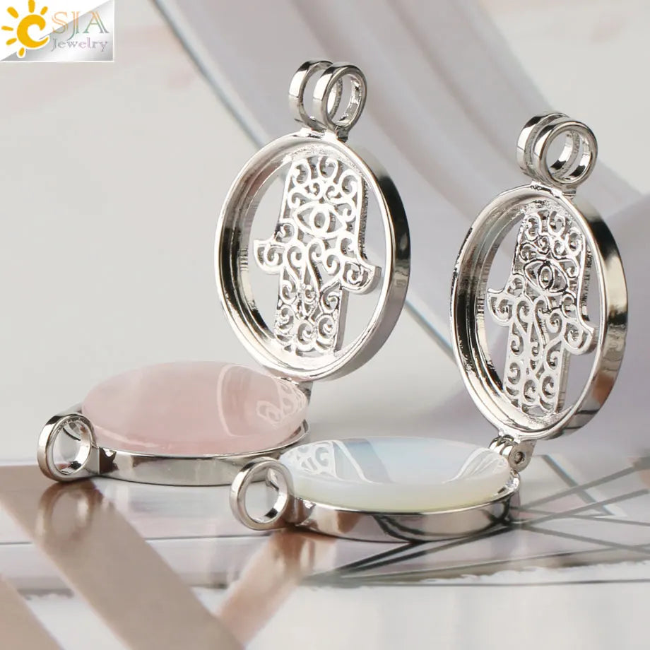 Colar com Pingente de Pedra Natural CSJA, Design da Mão de Fátima Hamsa, Difusor de Óleo Essencial, Joia de Cura para Mulheres e Homens G309