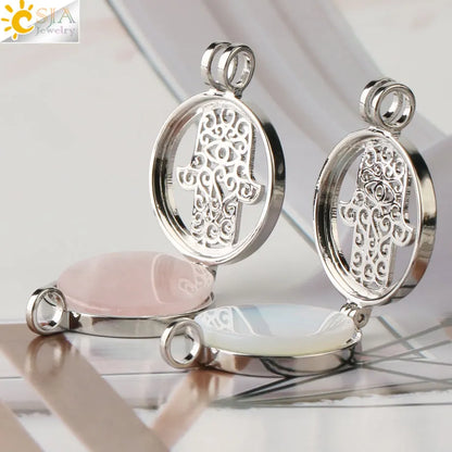 Colar com Pingente de Pedra Natural CSJA, Design da Mão de Fátima Hamsa, Difusor de Óleo Essencial, Joia de Cura para Mulheres e Homens G309