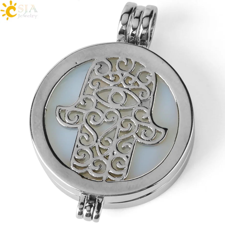 Colar com Pingente de Pedra Natural CSJA, Design da Mão de Fátima Hamsa, Difusor de Óleo Essencial, Joia de Cura para Mulheres e Homens G309