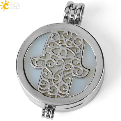 Colar com Pingente de Pedra Natural CSJA, Design da Mão de Fátima Hamsa, Difusor de Óleo Essencial, Joia de Cura para Mulheres e Homens G309