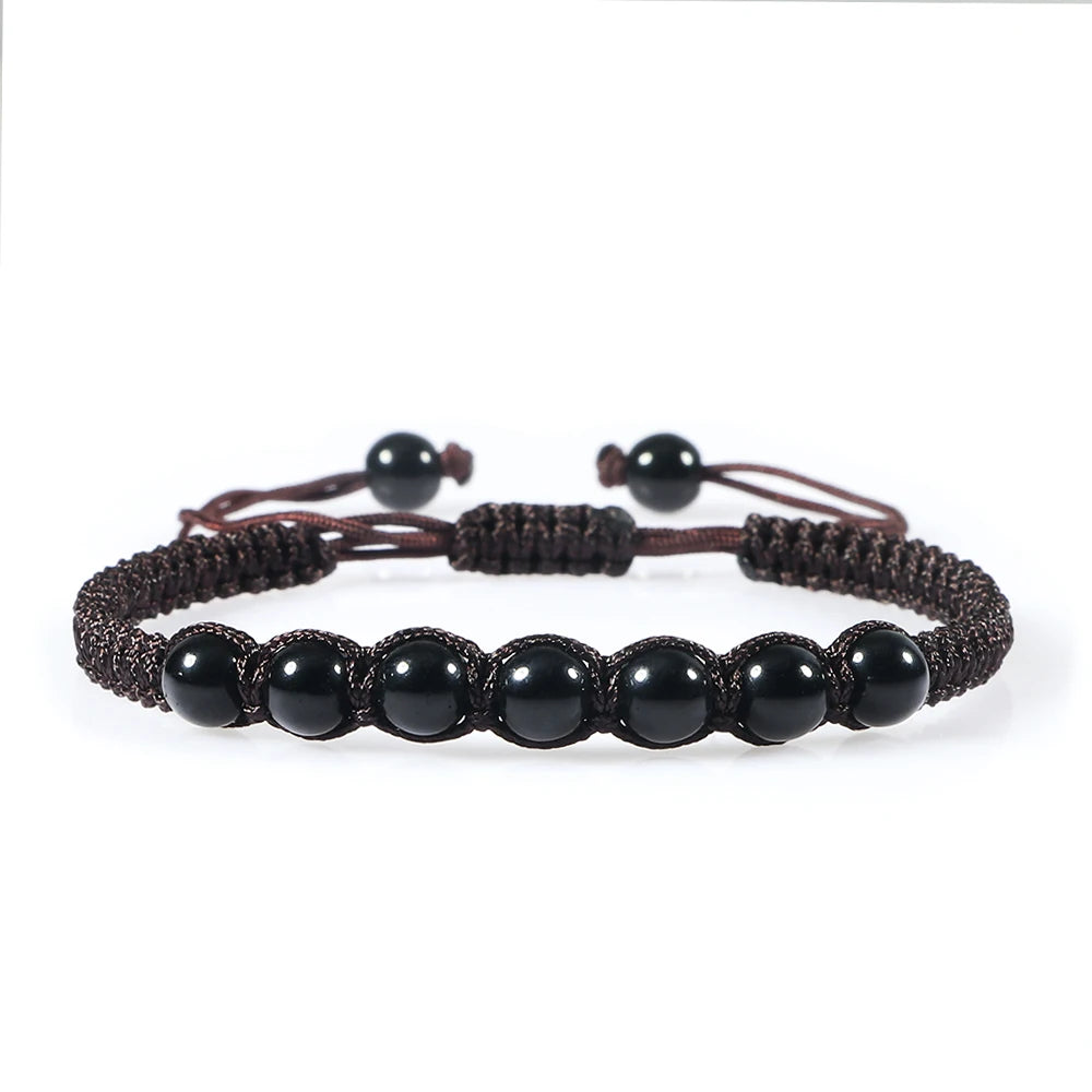 Homens pulseira preta pedra natural ônix lava frisado trançado pulseiras pulseiras corda ajustável corrente homme moda jóias artesanais