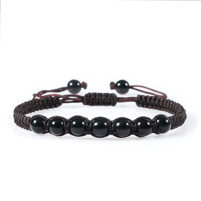 Homens pulseira preta pedra natural ônix lava frisado trançado pulseiras pulseiras corda ajustável corrente homme moda jóias artesanais