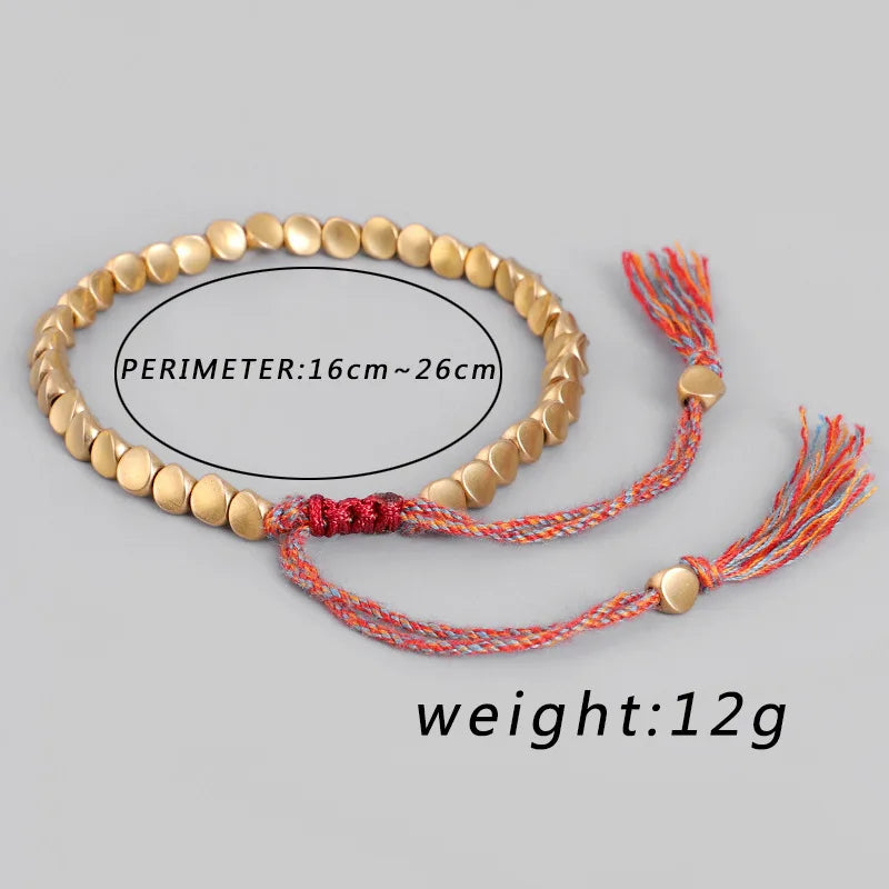 Pulseiras budistas tibetanas artesanais, contas de cobre trançadas à mão, pulseira e pulseiras de corda da sorte para mulheres e homens, dropshiping