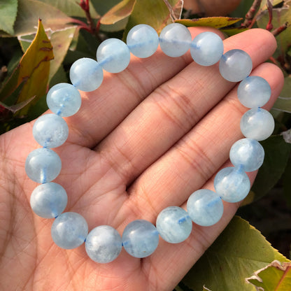 1 pc fengbaowu natural aquamarine pulseira azul contas redondas cristal quartzo cura pedra feminino jóias presente