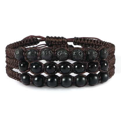 Homens pulseira preta pedra natural ônix lava frisado trançado pulseiras pulseiras corda ajustável corrente homme moda jóias artesanais