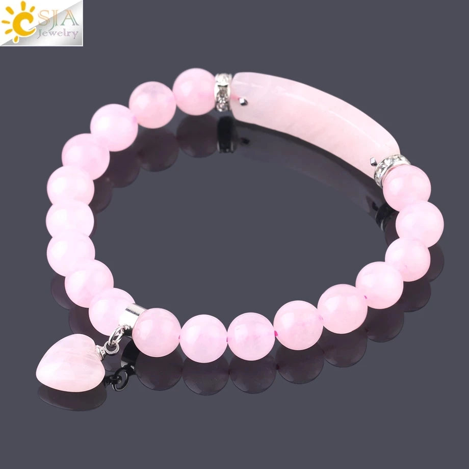 Pulsera de cuarzo rosa y corazón brillante