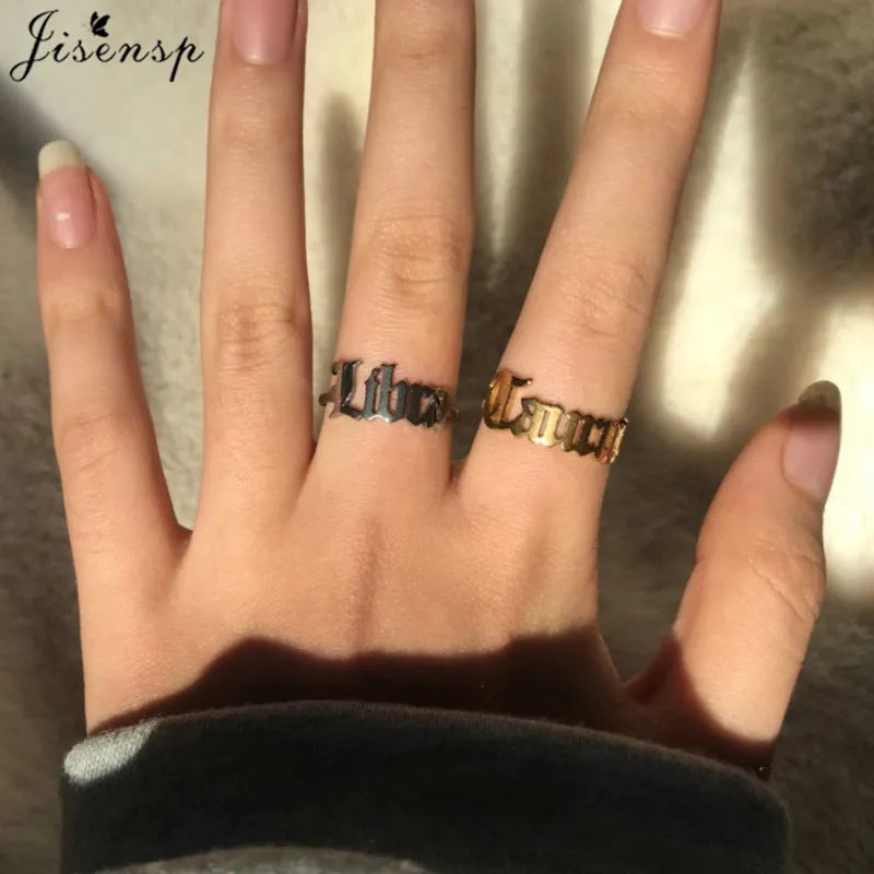 Personalize estrela signo do zodíaco 12 constelação anel astrologia gemini taurus aries antigo inglês anéis para mulheres moda jóias
