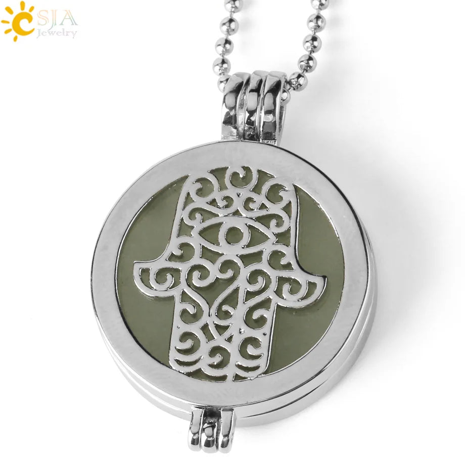 Colar com Pingente de Pedra Natural CSJA, Design da Mão de Fátima Hamsa, Difusor de Óleo Essencial, Joia de Cura para Mulheres e Homens G309