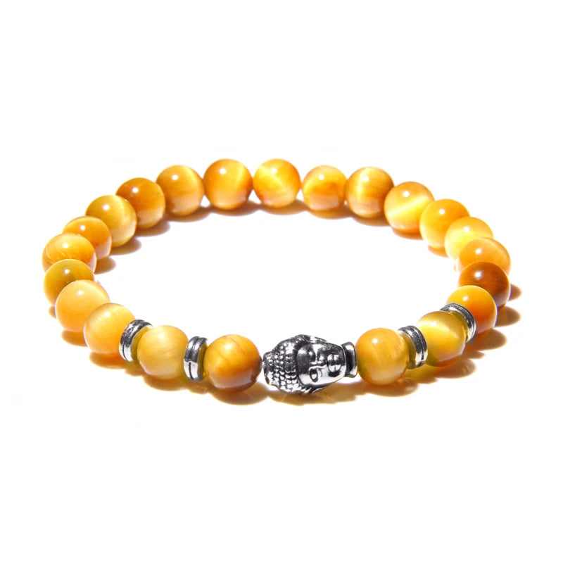 Aaaaa azul real tigre olho pulseira masculina contas de pedra natural buda estiramento charme pulseiras para mulheres moda masculina jóias 2020