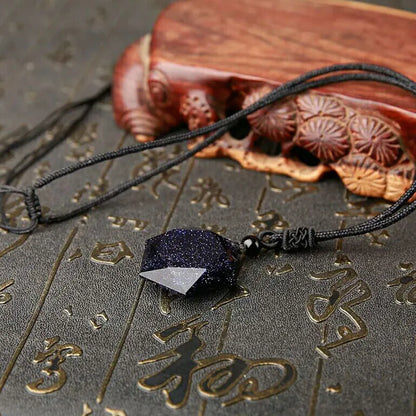 Colar de seis estrelas com pedra de areia azul, pingente de aventurina, colar de estrela de obsidiana natural, amantes da sorte para mulheres e homens