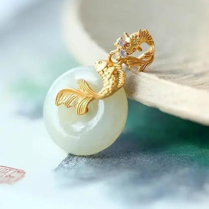 Natural Hetian Jade Koi Colar para Senhoras, Pingente Retro, Jóias de Luxo Luz, Designer Original, Novo