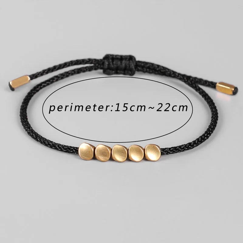 Pulseiras budistas tibetanas feitas à mão, contas de cobre trançadas à mão, pulseira e pulseiras de corda da sorte para mulheres e homens, presente exclusivo