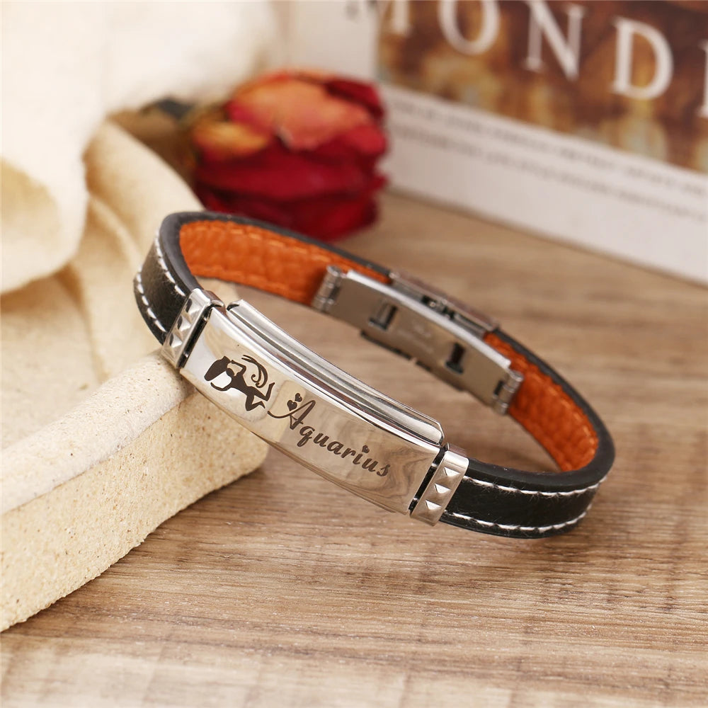 Pulsera del zodiaco con cordón de cuero