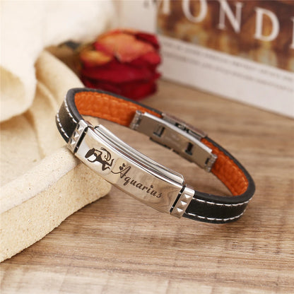 Pulsera del zodiaco con cordón de cuero