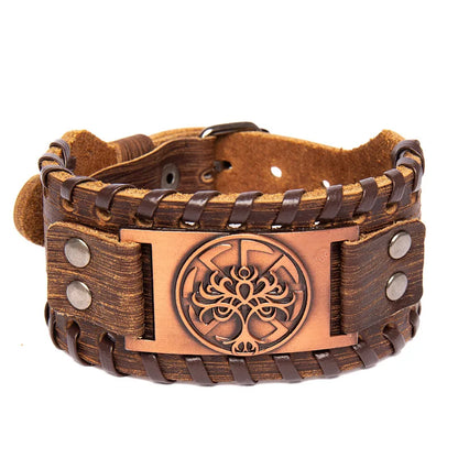 Moda árvore da vida totem viking pulseira masculina charme pulseira nova moda couro tecido acessórios festa hip hop punk jóias