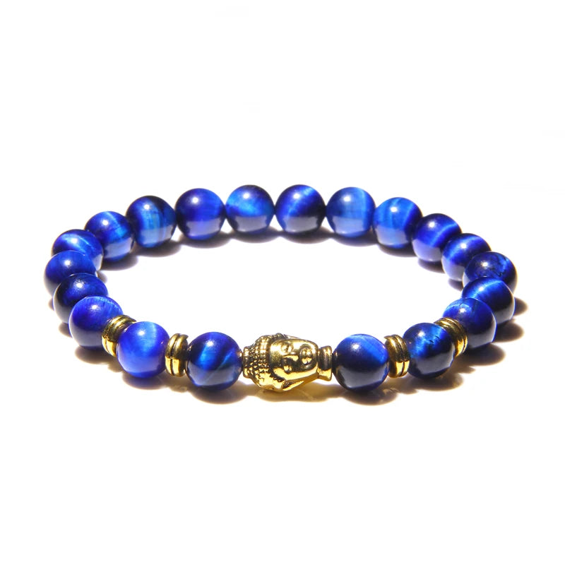 Aaaaa azul real tigre olho pulseira masculina contas de pedra natural buda estiramento charme pulseiras para mulheres moda masculina jóias 2020