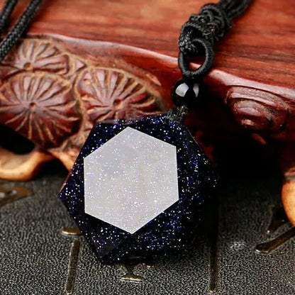 Colar de seis estrelas com pedra de areia azul, pingente de aventurina, colar de estrela de obsidiana natural, amantes da sorte para mulheres e homens