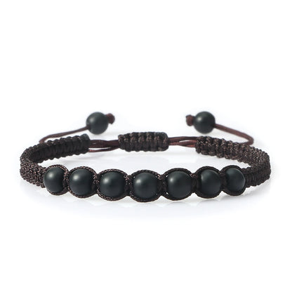Homens pulseira preta pedra natural ônix lava frisado trançado pulseiras pulseiras corda ajustável corrente homme moda jóias artesanais