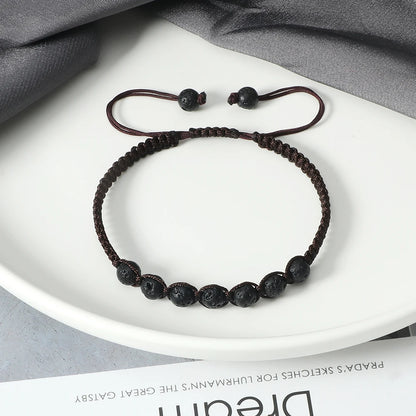 Homens pulseira preta pedra natural ônix lava frisado trançado pulseiras pulseiras corda ajustável corrente homme moda jóias artesanais