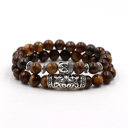 Yizizai 2 pçs/set tibetano cabeça de buda pulseira jóias pedra natural grânulo pulseiras das mulheres dos homens lava ônix turquesa jóias presente