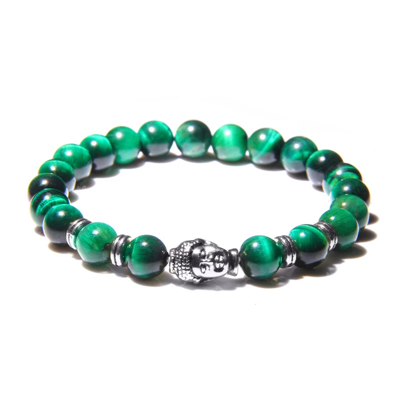 Aaaaa azul real tigre olho pulseira masculina contas de pedra natural buda estiramento charme pulseiras para mulheres moda masculina jóias 2020