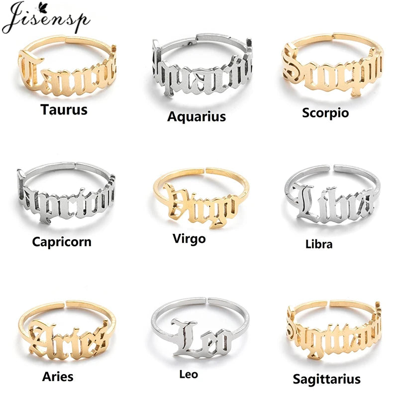 Personalize estrela signo do zodíaco 12 constelação anel astrologia gemini taurus aries antigo inglês anéis para mulheres moda jóias