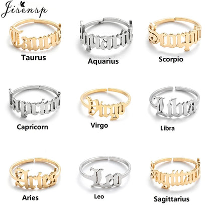Personalize estrela signo do zodíaco 12 constelação anel astrologia gemini taurus aries antigo inglês anéis para mulheres moda jóias