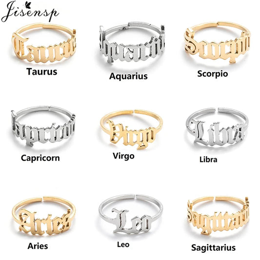 Personalize estrela signo do zodíaco 12 constelação anel astrologia gemini taurus aries antigo inglês anéis para mulheres moda jóias