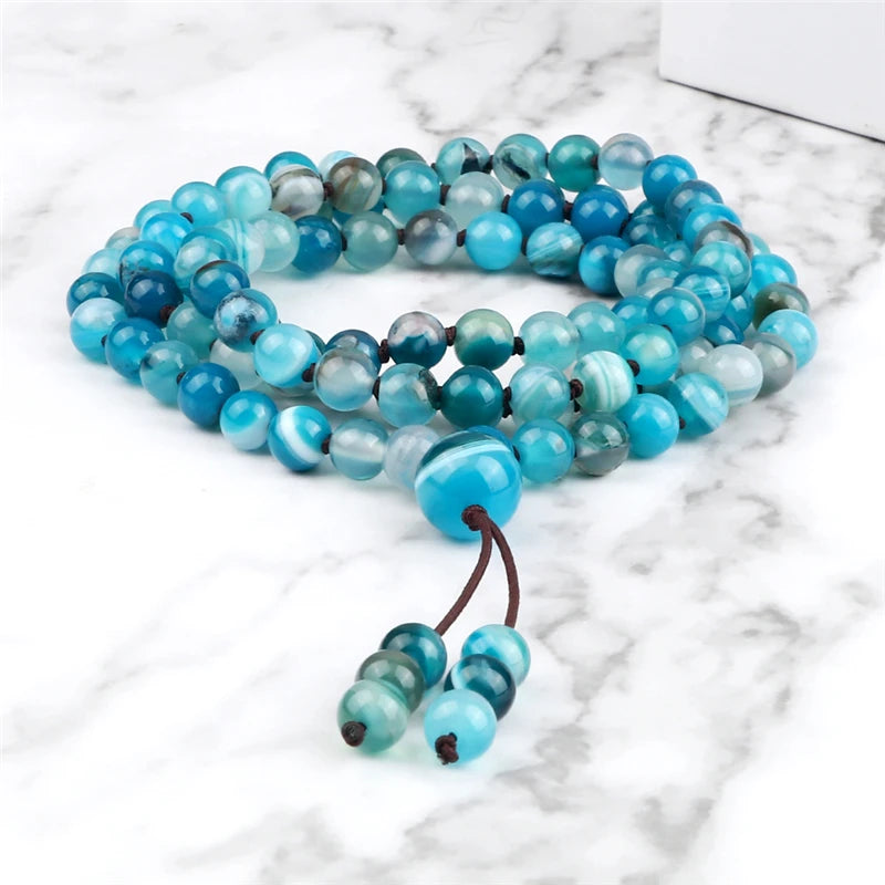 9 Estilos de Pulseiras Mala com 108 Contas para Homens, Colares de Oração com Contas de Pedra Natural de 6mm, Braceletes para Mulheres, Joias Budistas Tibetanas