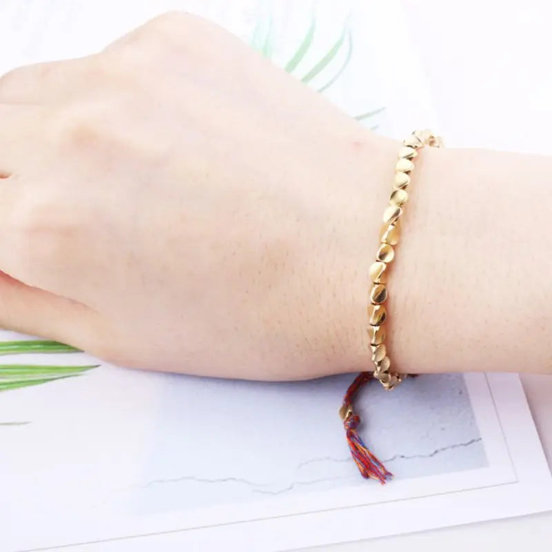 Pulseira de cobre tibetana artesanal, bracelete de corda trançada de algodão budista para proteção boa sorte e sucesso, amuleto