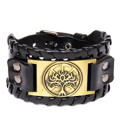 Moda árvore da vida totem viking pulseira masculina charme pulseira nova moda couro tecido acessórios festa hip hop punk jóias
