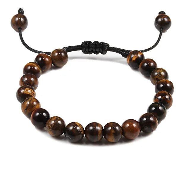 Clássico Black Volcanic Lava Stone Beads Pulseiras para homens, Natural Onyx Tiger Eye Pulseiras, Yoga Meditação Jóias, 6mm, 8mm