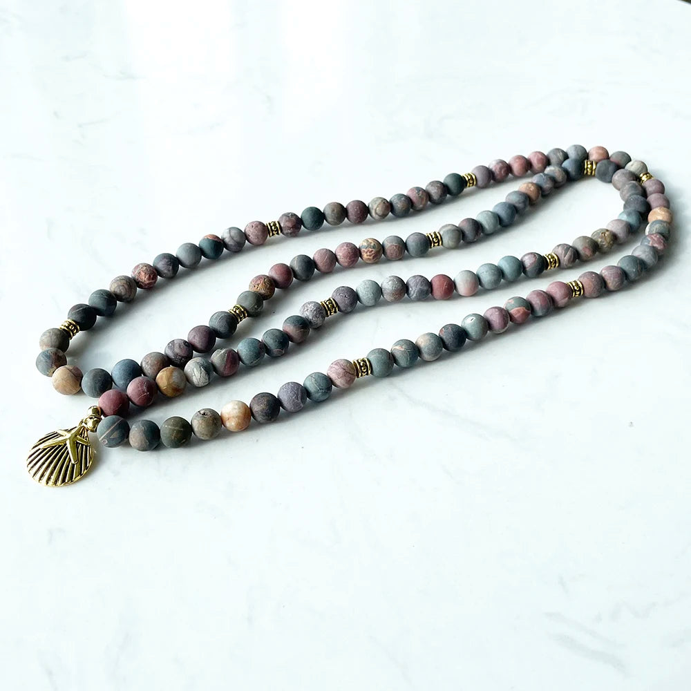 Ruberthen novo design fosco picasso jasper 108 mala pulseira feminina espiritual colar equilíbrio yoga espírito mala jóias