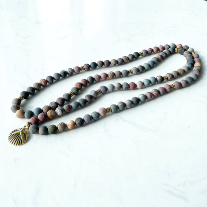 Ruberthen novo design fosco picasso jasper 108 mala pulseira feminina espiritual colar equilíbrio yoga espírito mala jóias