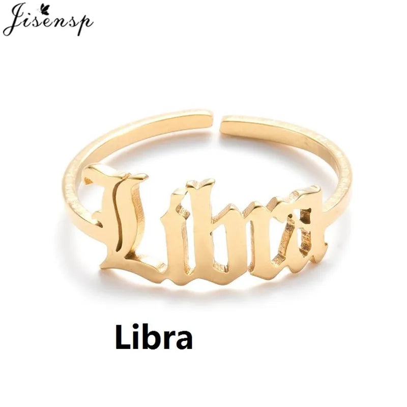 Personalize estrela signo do zodíaco 12 constelação anel astrologia gemini taurus aries antigo inglês anéis para mulheres moda jóias