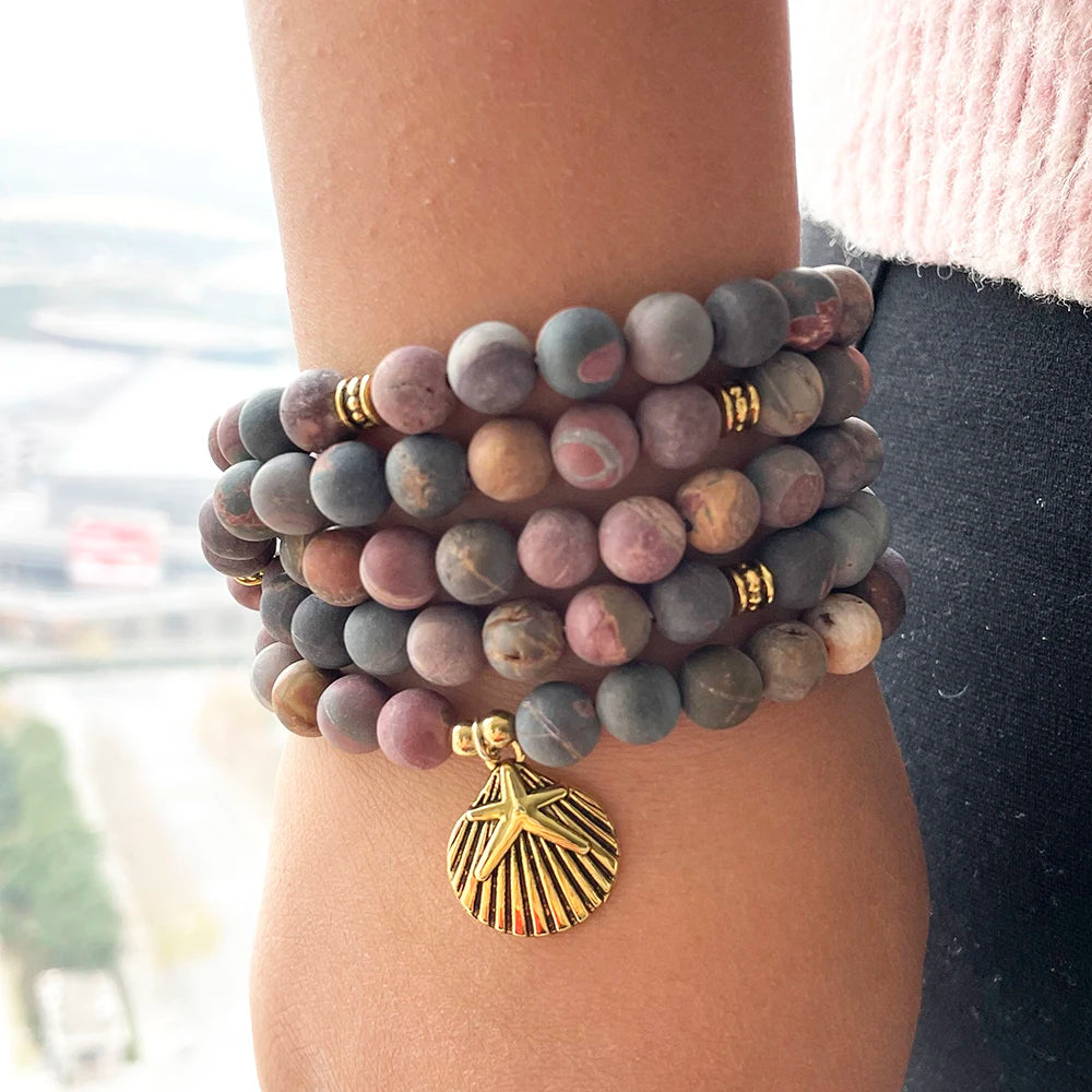 Ruberthen novo design fosco picasso jasper 108 mala pulseira feminina espiritual colar equilíbrio yoga espírito mala jóias