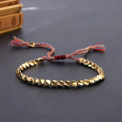 Pulseira de cobre tibetana artesanal, bracelete de corda trançada de algodão budista para proteção boa sorte e sucesso, amuleto