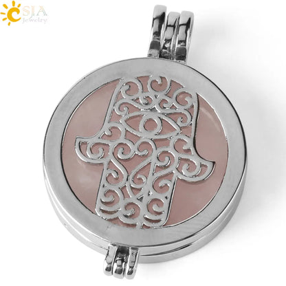 Colar com Pingente de Pedra Natural CSJA, Design da Mão de Fátima Hamsa, Difusor de Óleo Essencial, Joia de Cura para Mulheres e Homens G309