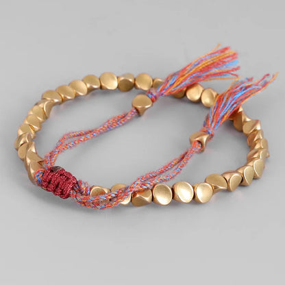 Pulseiras budistas tibetanas artesanais, contas de cobre trançadas à mão, pulseira e pulseiras de corda da sorte para mulheres e homens, dropshiping