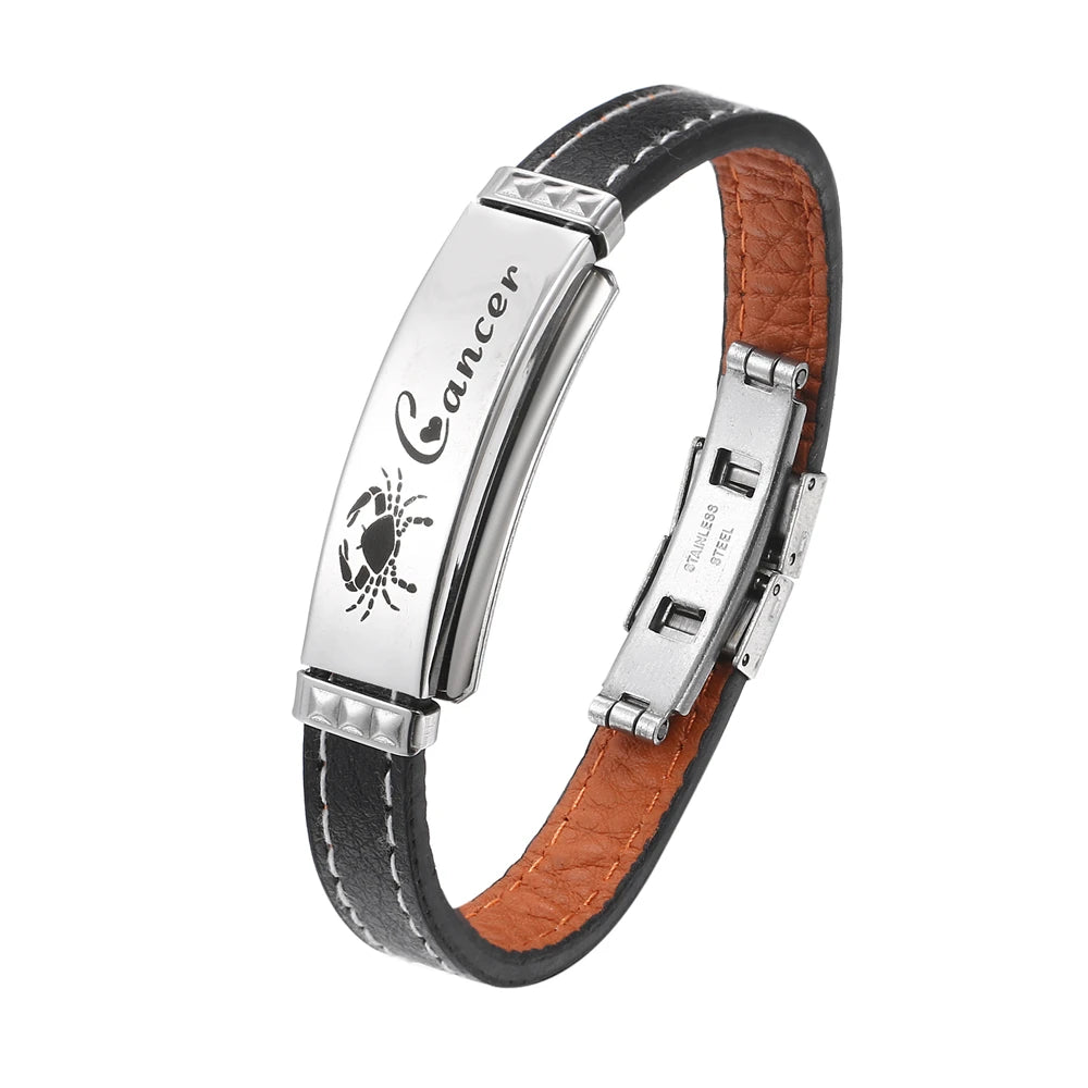 Pulsera del zodiaco con cordón de cuero