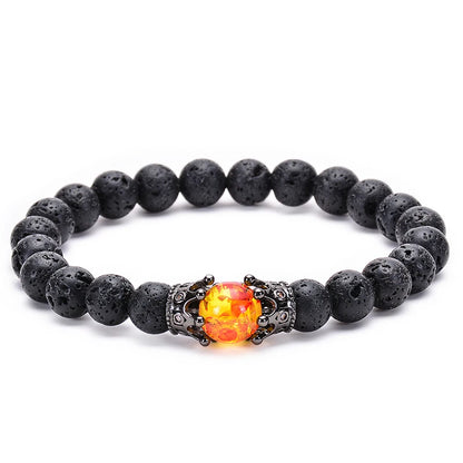 Pulseira de Contas CZ Crown Bead King&Queen com Pedra Olho de Tigre para Homens e Mulheres, Pulseira de Contas de Cristal de Pedra Natural, Joia com Pingente