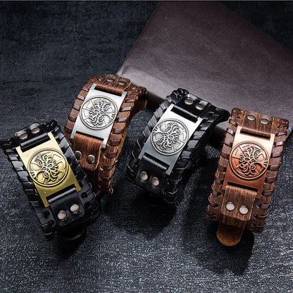 Moda árvore da vida totem viking pulseira masculina charme pulseira nova moda couro tecido acessórios festa hip hop punk jóias