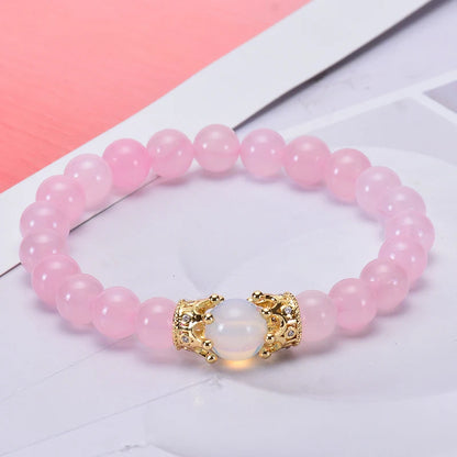 Pulseira de Contas CZ Crown Bead King&Queen com Pedra Olho de Tigre para Homens e Mulheres, Pulseira de Contas de Cristal de Pedra Natural, Joia com Pingente