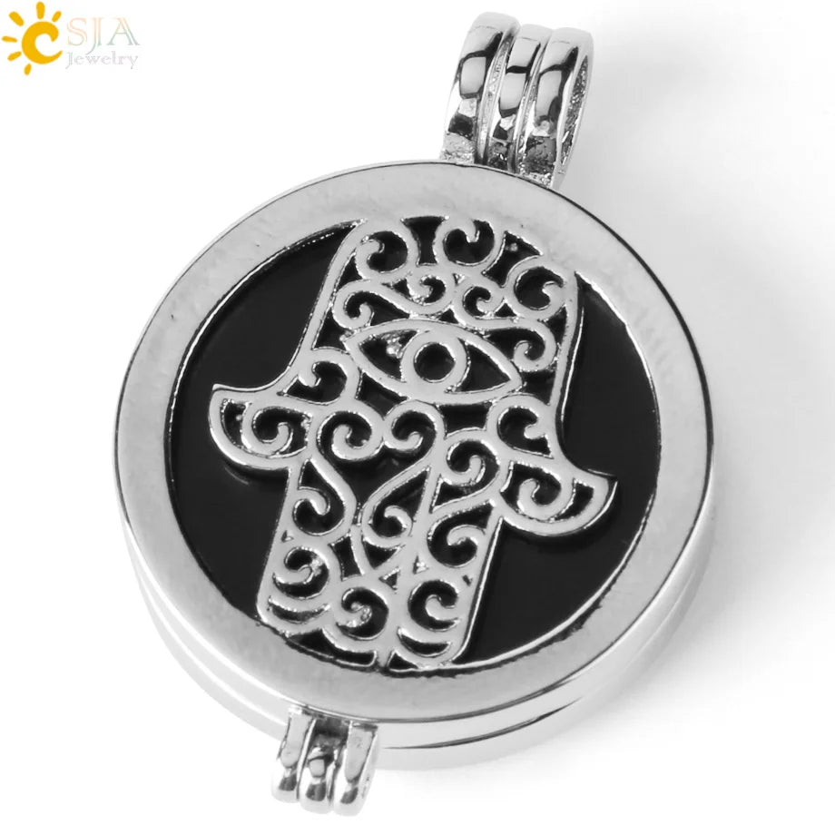 Colar com Pingente de Pedra Natural CSJA, Design da Mão de Fátima Hamsa, Difusor de Óleo Essencial, Joia de Cura para Mulheres e Homens G309